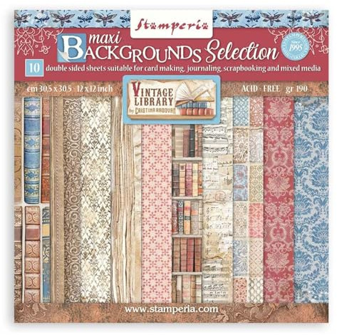Stamperia Bloc de recortes de cartón rectangular A4 con diseño de biblioteca vintage