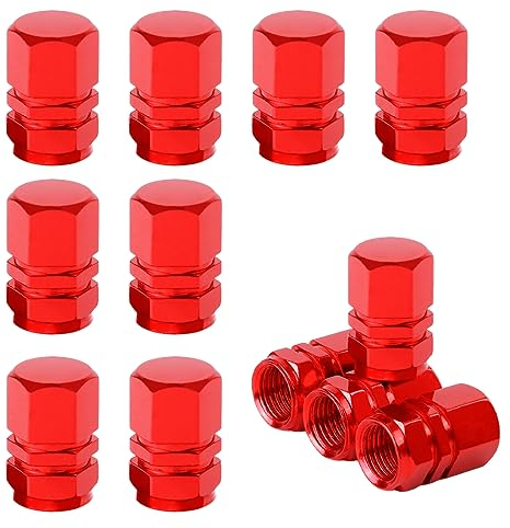 Tadipri Vannes de pneus de voiture, 12 pièces bouchon anti-poussière aluminium, valve universelle imperméable (Rouge)