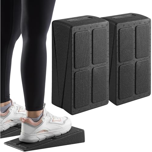 Navaris Wadendehner - Squat Wedge Block für Zuhause - Verbessere deine Fitness - Wadentrainer 2er Set - Schrägbrett einstellbar in 4 Winkel - Schwarz - Kunststoff
