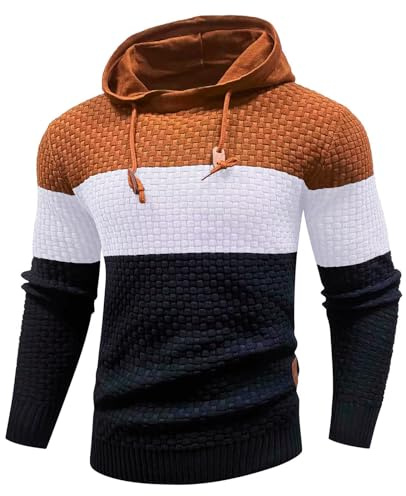 Genfien Sudadera con Capucha para Hombre Jersey con Capucha de Forro Deportiva Cuadros Jacquard de Punto Camisa de Entrenamiento Hoodie Casual Otoño Invierno