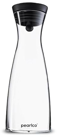 Glas vattenkaraff från PearlCo med 1,3 eller 0,8 liter volym, silikon/rostfritt stål lock och åtsittande förslutning för stabilt grepp och infuterat vatten, CloseUp glaskaraff (1,3 liter)