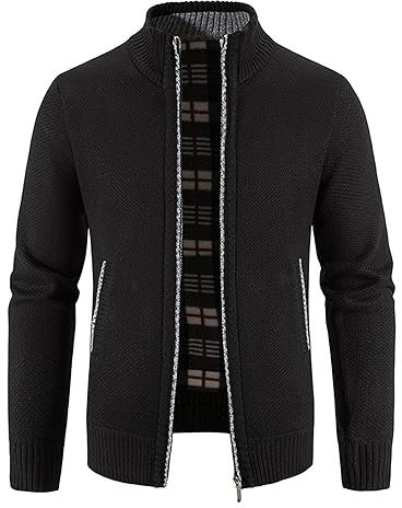 NANAMEEI Strickjacke Trachtenjacke Herren Cardigan mit Reißverschluss Gestrickt Wintermantel Strickjacke Sweatjacke Winterjacke Mit Stehkragen Fleecejacke Langarm Schwarz M