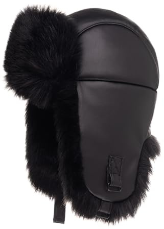Futrzane Cappello di Pelle con Paraorecchie - Berretto Donna Aviatore Pelliccia (M, Nero - Nero Siberian)