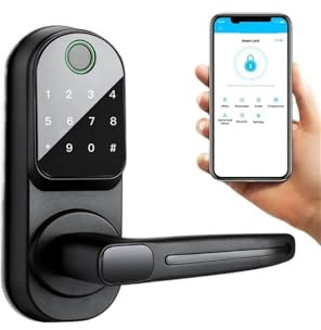 Serrure de Porte Intelligente à Empreintes digitales, Serrure de Porte d'entrée sans clé avec poignée réversible, Noir Mat Serrure Connectée