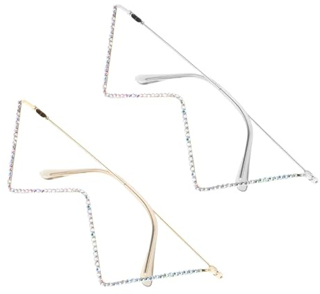 OUNONA 2 piezas Marco de Gafas Metálico Forma de V con Cristales Brillantes sin Lentes Diseño Triangular Adaptable para Hombre y Mujer Accesorio Elegante para Fiestas de Navidad y