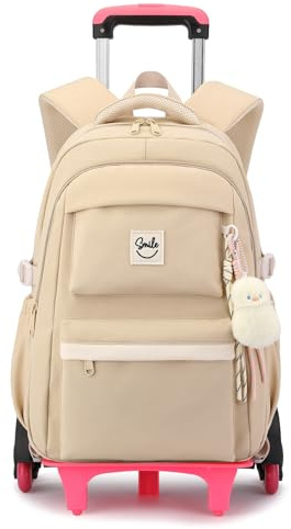Tanou Cartable a Roulette Fille, Sac à Dos Scolaire Décontracté à 6 Roues | Sac d'école Primaire et Collège pour Adolescentes Filles avec Trolley Amovible, Kaki
