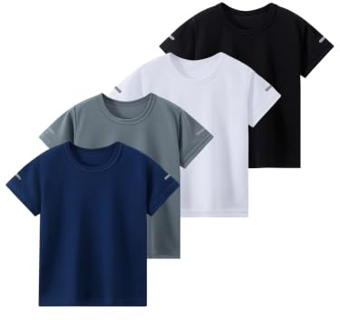 Pojkar andningsbara t-shirts set om 4 snabbtorkande te | Kortärmad sporttröja med rund hals funktionströjor UV-skydd utomhus träningströjor