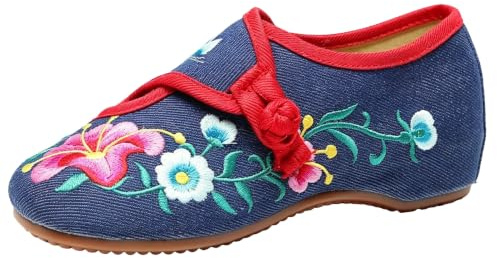 Maimeili kvinnors kinesiska broderade blommiga kilskor asiatisk traditionell Mary Jane Brida balett yoga kanvas skor gummisula, Morning Glory Blå, 37 EU