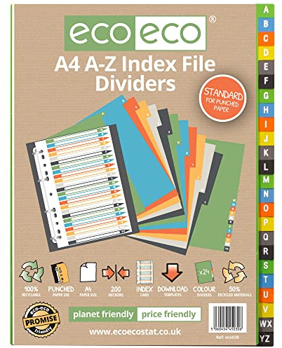 eco-eco A4 50% Recycled Set 24 A-Z Index File Dividers