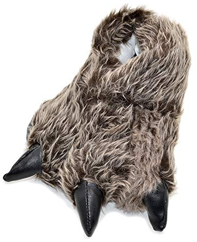 Millffy Pantofole Divertenti Orso Grizzly Peluche Peloso Artiglio Zampa Pantofole Bambini, Bambini e Adulti Costume Calzature (X-Large - (Taglia da uomo), Lupo di legname d'argento)