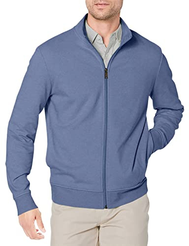 Amazon Essentials Sudadera Ligera de Felpa con Cremallera Completa y Cuello Perkins Hombre, Añil, S