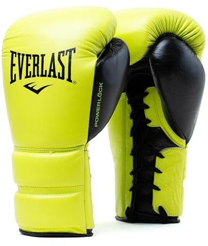 Everlast Powerlock 2 Pro Laced 12oz Boxing Gloves, Neon Yellow Boxing Gloves for Bags, Mitt Work & Sparring, Wrist Support, Five Layered Foam Inner and Laced Track System - Authentic Everlast Gear