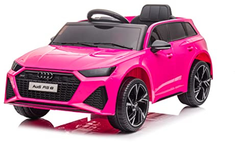 FINOOS Macchina Elettrica per Bambini A.U.D.I RS6 con telecomando a 2,4 GHz, 2 x Motore 12V 30W,V. Max. 5 Km/h telecomando Effetti sonori (Rosa)