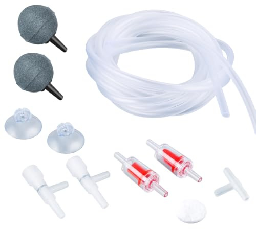 HITOP Aquarium Air Pump Accessories Kit: Standard 3/16 Air Tubing, Check Valves, Air Stones, Suction Cups, Regulating Valves, Connector, Suitable for Common Fish Tank Air Pumps