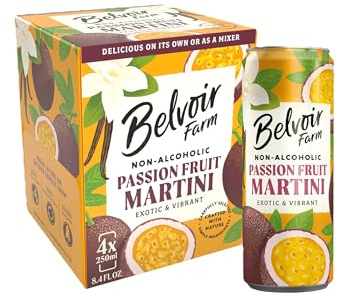 Belvoir Farm - Non-Alcoholic Passionfruit Martini, Exotic and Vibrant, 100% Natural Tropical Fruit Juices, Crafted with Nature, Gluten Free, Suitable for Vegetarians & Vegans 4x250ml