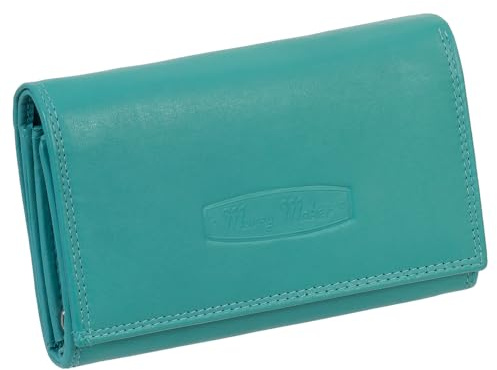 Ledershop24 RFID Damen Leder Geldbörse Portemonnaie Geldbeutel - Geschenkset + exklusiven Schlüsselanhänger - Lang Aqua Leder