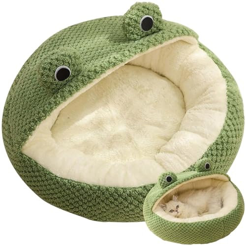 Luxylei Katzenbett, Niedliches Cartoon-froschförmiges, Überdachtes Katzenbett, Weiches Plüsch, Halbgeschlossenes Haustierbett, Rutschfestes Katzen- Und Hundeschlafbett Für Kleine Haustiere