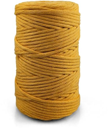 Netuno Cuerda algodón macramé Color Amarillo Miel 5 mm 100 m Hilo Artesanal Suave Resistente Trenzado decoración manualidad Bricolaje hogar Arte DIY