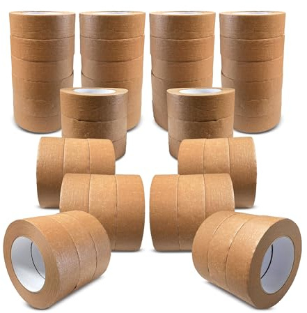 JeeJaan® 48 Rolls of Kraft Brown Paper Tape 38mm x 50m Strong Eco-Friendly Self-Adhesive Paper Tape for Packing Shipping and Parcel Sealing Durable Recyclable Perfect for Boxes and Wrapping