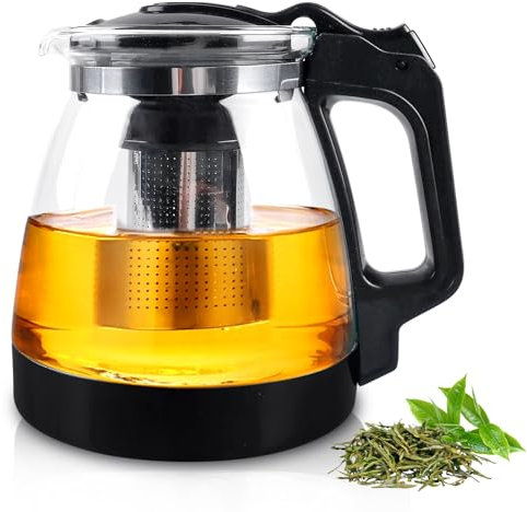 Teekanne mit Siebeinsatz, 2L Teekanne aus Glas, Teekanne mit Sieb Edelstahl, Teapot Teekanne mit Rutschfestem, Verstärktem Boden, für die Teezubereitung Heiße Getränke