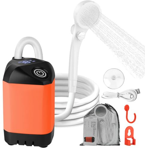 B013 Portable Dusche Outdoor – Camping Dusche mit 7800mAh Akku, USB-C, 3-Stufen Duschkopf & LED Display | Leise Pumpe für Vanlife, Strand, Garten