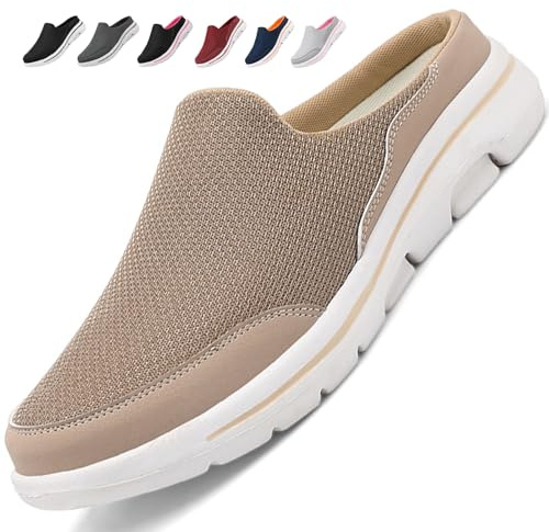 Acfoda Mesh Clogs Hausschuhe Herren Leichte Slip on Pantoletten Sommer Atmungsaktive rutschfeste Gartenschuhe Freizeit Sabots Khaki 41