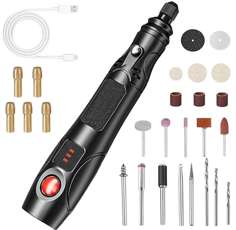 Herramienta Multifunción 4.2V, Mini Herramienta Rotativa a Batería, Herramientas Multifunción con Luz LED, Lijadora Rotativa Multiuso para Lijar, Grabar, Pulir, Taladrar y Cortar