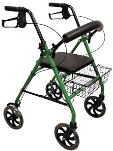 TERMIGEA RO10 - Deambulatore per Anziani con Seduta Pieghevole, Carrello per Anziani per Camminare in Acciaio (Portata 130KG) Sedile e Schienale Imbottito, con Freni, Altezza Regolabile (Verde)
