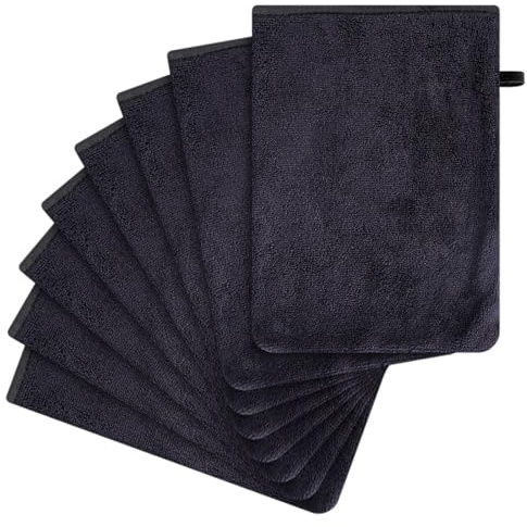 PHOGARY ‌6 Gants de Toilette en Microfibre, Réutilisables pour le Maquillage, Gants de Douche Très Doux et Absorbants, Serviette Main Léger pour Visage, 14×20 cm, Noir