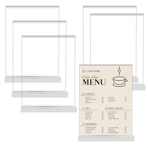 letuxaamz Espositore Acrylic, Porta Listini, Acrylic Trasparente - Set da 6 Espositori da Tavolo in Acrilico a Forma di T, Stabile e Facile da Montare per Ristorante, Bar, Hotel (21x15 cm)