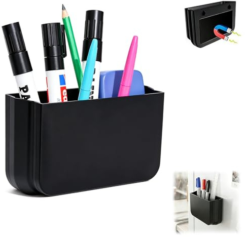 kahdauw 1 Pièce Porte-stylos Magnétiques Pliable,Porte Stylo Magnetique,Pliable Magnétique Porte Marqueur,Magnétique Porte-Stylo,Boite Aimantée pour Réfrigérateur,Tableau Blanc, Casier,etc(Noir).