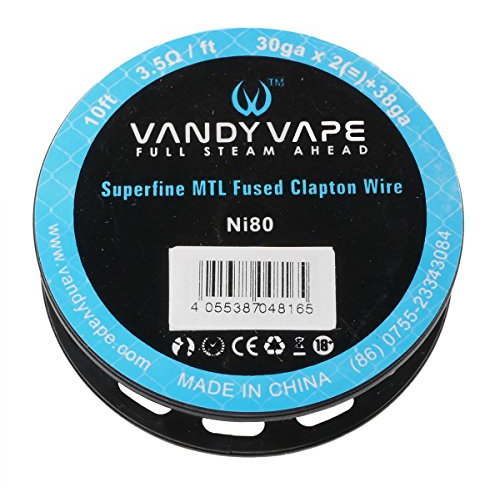 VandyVape Ni80 Superfine MTL Fused Clapton Draht zum Selbstwickeln von Coils, circa 3 m Rolle, 0.26 mm x 2 + 0.1 mm (30 awg x 2 + 38 awg)