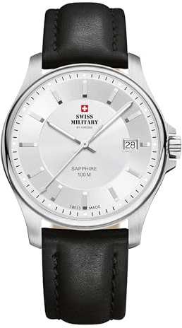 Swiss Military by Chrono Reloj Hombre Reloj de Pulsera Movimiento de Cuarzo con Pulsera de Cuero Reloj de Hombre Analógico Plata SM30200.11