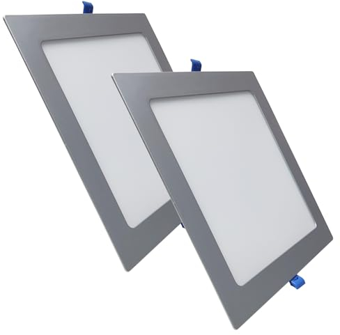 LED ATOMANT Pack 2x Panel LED Cuadrado Marco Plata 225mm 20W, CCT (Selector de Color Blanco Calido, Neutro y Frio), Corte 205mm, 1800 Lumenes, Driver incluido