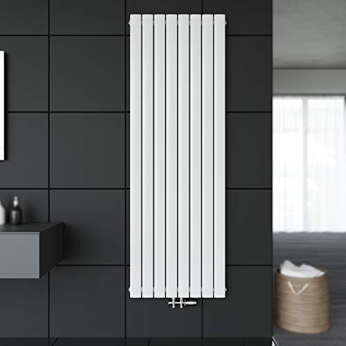 SONNI Panelvärmare vertikal platt värmeelement vit dubbelskikt 1600 x 616 mm uppvärmning radiator med krom multiblock kranblock radiator termostat