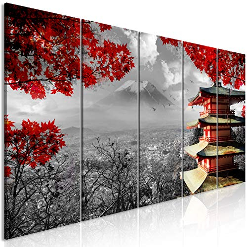 murando - Akustikbild Japan 5 tlg Bilder Akustikschaum Schallschutz Wand Kunst Akustikpaneele Wandpaneele Schalldämmung Wandbild Schallabsorber Akustikplatten Landschaft schwarz weiß rot c-C-0240-b-m