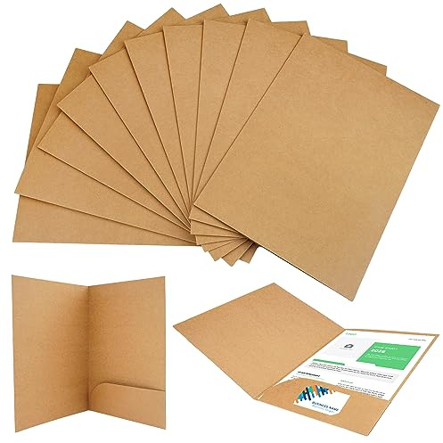 12 Pièces Chemise Cartonnée avec Rabat, Chemise Dossier Cartonnée A4 avec Pochettes, Dossier de Fichiers en Papier Kraft, Dossier Rangement Documents Carton, pour Société Bureau Maison Scolaire