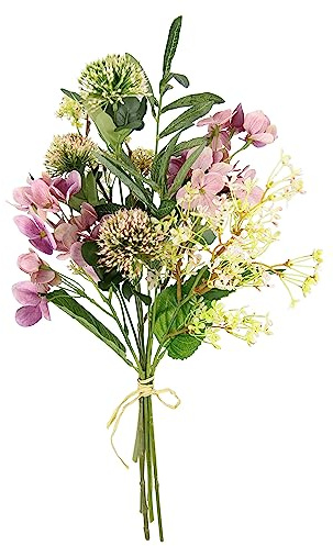 Konstgjorda blommor, allium och hortsia, bundna till buketten, konstgjorda blommor, bukett, dekoration, gren, sidenblomma, blomdekoration, blomgren, bröllop, blomarrangemang, konstgjord bukett