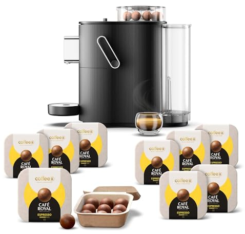 CAFE ROYAL SWITZERLAND PROFESSIONAL Machine à Café CoffeeB Globe Noir 1.3L avec 90 Coffee Balls Expresso - 100% Compostables
