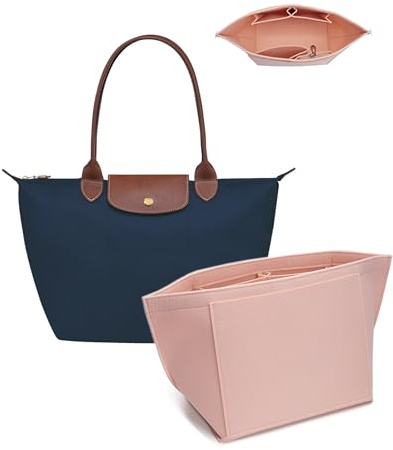 Umiup Väskorganisatör för Longchamp Le Pliage Medium, filtinsats för handväska/tygväska med mugghållare och dragkedja, 8 fack (rosa, storlek L: 28 x 25 x 17 cm)