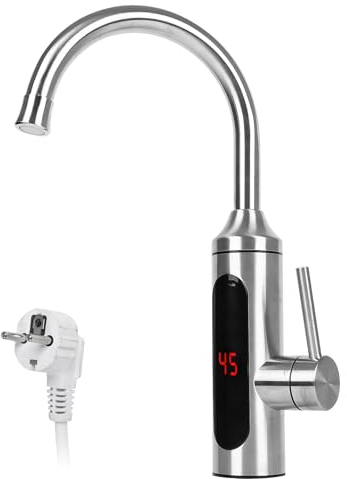 Wasserhahn mit Durchlauferhitzer, 3300W Elektrische Heizung Wasserhahn Sofortiger Küchenarmatur Armatur, Elektrischer Wasserhahn mit LED Temperaturanzeige&360º Swivel, Misch Drehung Wasserhahn
