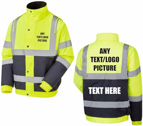 Brook Hi Vis Personalised Yellow & Navy Two Tone Hi-Vis Safety Bomber Jacket – Customizable Workwear with Logo or Text, Safety Jacket