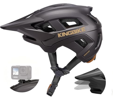 Casco da ciclismo per mountain bike, casco da MTB, visiera regolabile, per uomo, donna, adulti, ragazzi (grigio scuro, oro, M)