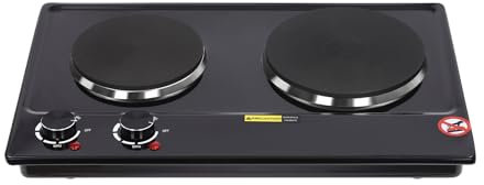 Placa doble de 2500 vatios, quemador superior, placa de inducción, placa Slimline, calienta rápidamente y disipa el calor potencia de calefacción ajustable, adecuada para el hogar, hogar, restaurante