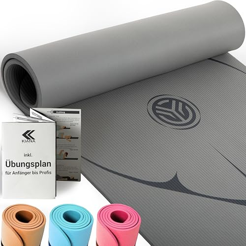 KIANA SPORTS Gymnastikmatte Premium inkl. Tragegurt | Rutschfeste Sportmatte & Fitnessmatte | Yogamatte Dick | Pilates Matte für Zuhause | Phthalatfreie Yoga Matte Grau | Trainingsmatte & Yoga Mat