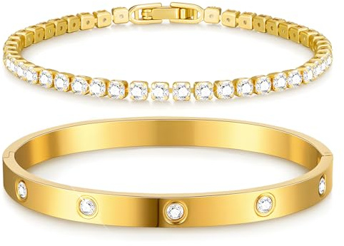 MOTIBACK 2 stycken armband kvinnor guld set guldpläterat rostfritt stål justerbara armband vattentäta smycken gåva för kvinnor 1