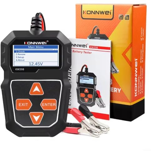 URPIZY KW208 Testeur de batterie de voiture 6 V 12 V avec analyseur de système de charge pour batteries AGM gel 100-2000 CCA Outil de diagnostic numérique avec prise en charge multilingue