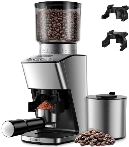 KIDISLE Conical Burr Coffee Grinder Electric, Espresso Grinder for Home Use, Burr Mill with 51 Grind Settings, Precision Electronic Timer, Stainless Steel Container