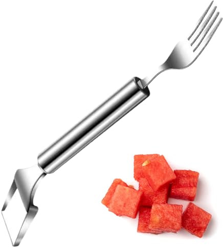 Ylnailky Cortador Y Rebanador De Sandía | Tenedor Cortador De Sandía - 2 en 1 Acero Inoxidable Utensilio de Cocina para Preparar Ensaladas Fiestas al Aire Libre Camping Hogar Picnic