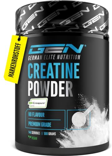 GEN GERMAN ELITE NUTRITION Creapure® Creatina Monoidrato in Polvere – 500 g | Materia Prima Premium di Marca dalla Germania – Micronizzata 200 Mesh – 146 Porzioni – Vegano – Testato in Laboratorio